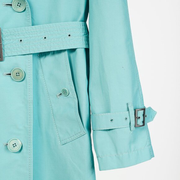 Burberry Turquoise Sateen Check-Undercollar Trench Coat - Picture 6 of 14